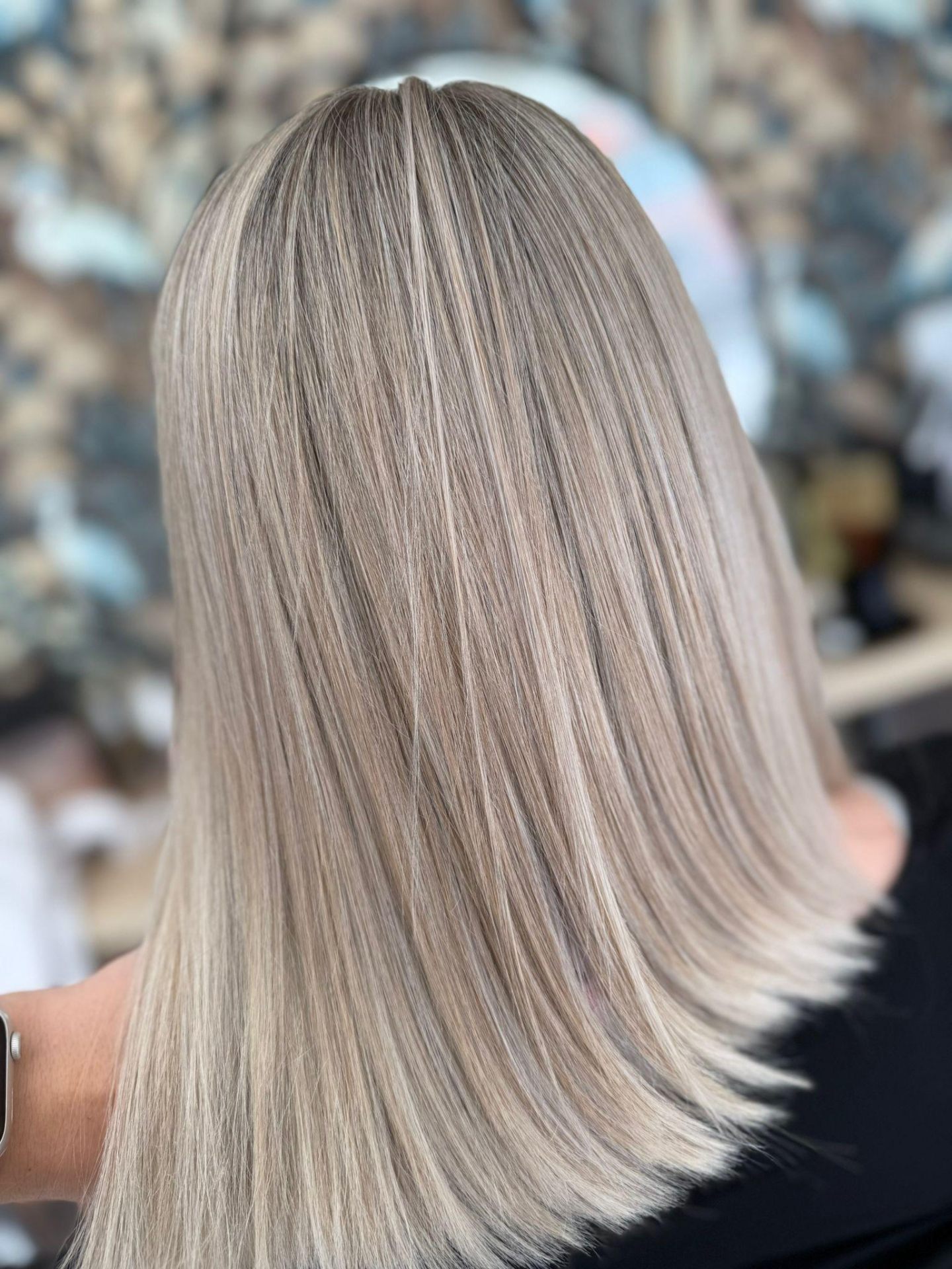 Layered icy blonde cut