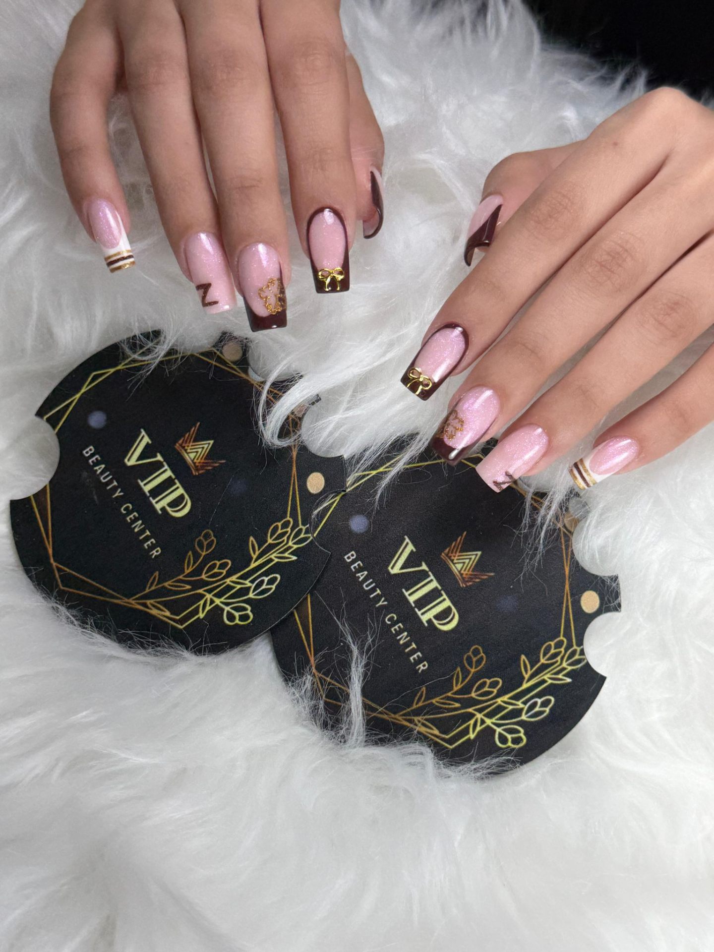 Burgundy and pink French nails