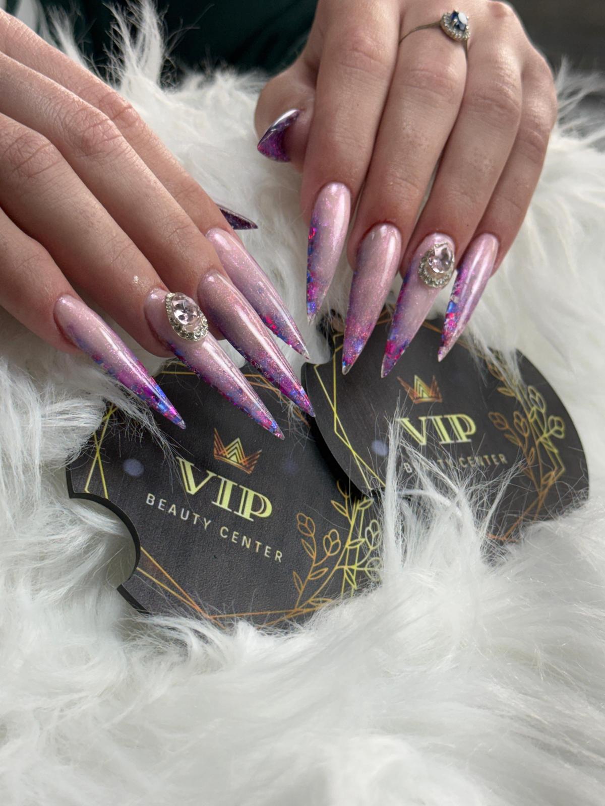 Pink crystal stiletto nails